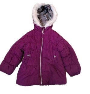 Weathertamer Purple Girls Hooded Fur Trimmed Puffer Jacket - Size 4T